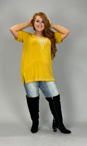 88  SD-B {Fade Into Fall} MUSTARD Top W/Detail PLUS SIZE 1X 2X 3X