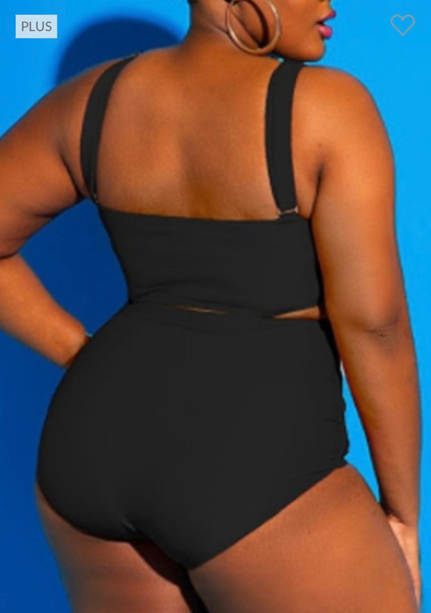 SWIM-G {Beach Cutie} Black One Piece Cutout Swimsuit PLUS SIZE 1X 2X 3X