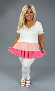 64 CP-H {Call Me Babe} Pink Tiered V-Neck Top PLUS SIZE 1X 2X 3X