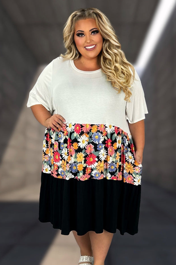 SALE!! 17 CP-A {From Here To Daisy} Ivory/Black Daisy Print Dress CURVY BRAND!!!  EXTENDED PLUS SIZE 4X 5X 6X