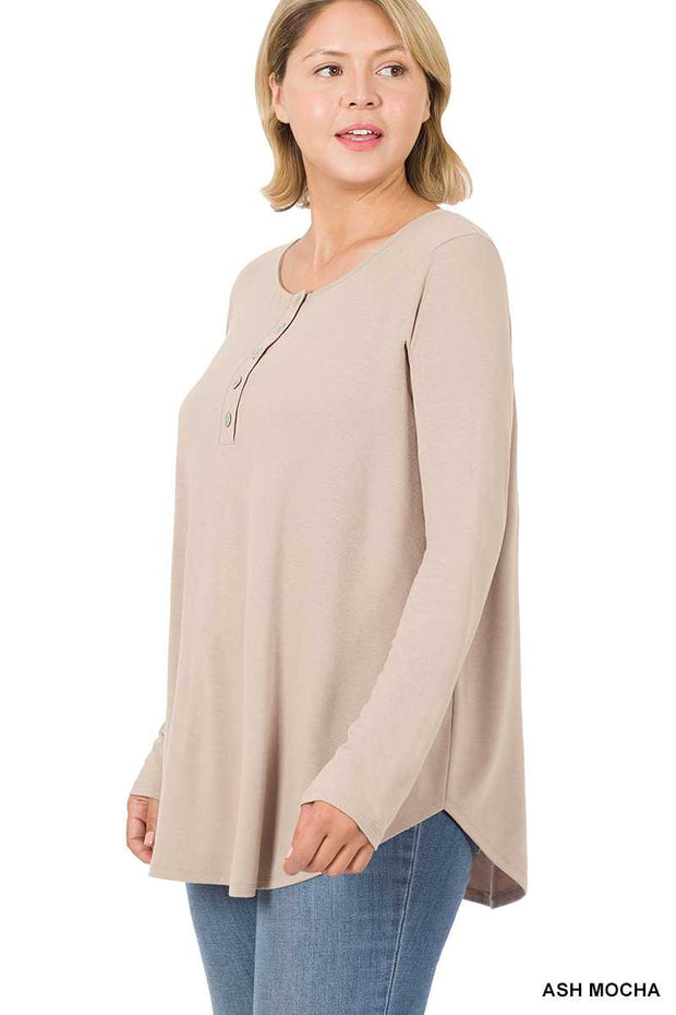 SALE!! 25 SLS {Take Your Turn} Ash Mocha Long Sleeve Top w/Buttons PLUS SIZE 1X 2X 3X