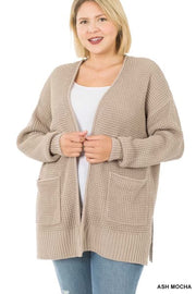 57  OT-G {Leading Lady} Ash Mocha Waffle Knit Cardigan  PLUS SIZE 1X 2X 3X