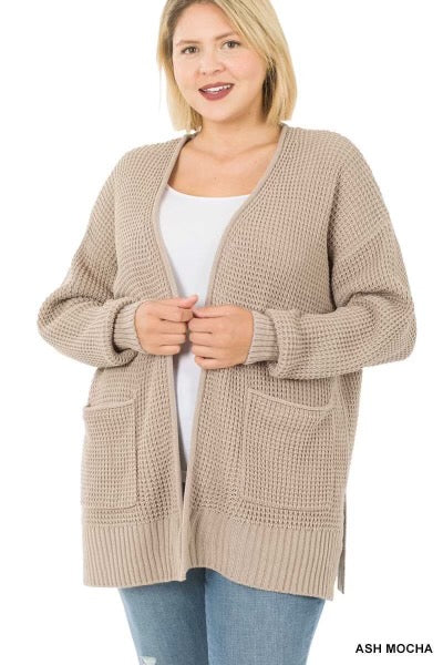 57  OT-G {Leading Lady} Ash Mocha Waffle Knit Cardigan  PLUS SIZE 1X 2X 3X