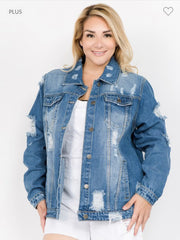 14 OT-A    {Global Fashion} Denim Jacket with Graphic Detail  PLUS SIZE 1X 2X 3X