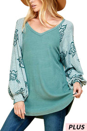 SALE!! 13 CP {How Beautiful} Teal V-Neck Floral Sleeve Top PLUS SIZE XL 2X 3X