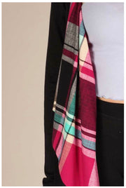 SALE!! OT-Y {Plaid Wonders} Black Cardigan Magenta & Teal Plaid Detail PLUS SIZE 1X 2X 3X