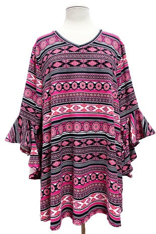 96 PQ {Take The Time} Hot Pink/Black Stripe Print Top EXTENDED PLUS SIZE 4X 5X 6X