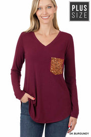 56  SD-C {Stunning Vision} Burgundy Sequin Pocket Top PLUS SIZE 1X 2X 3X