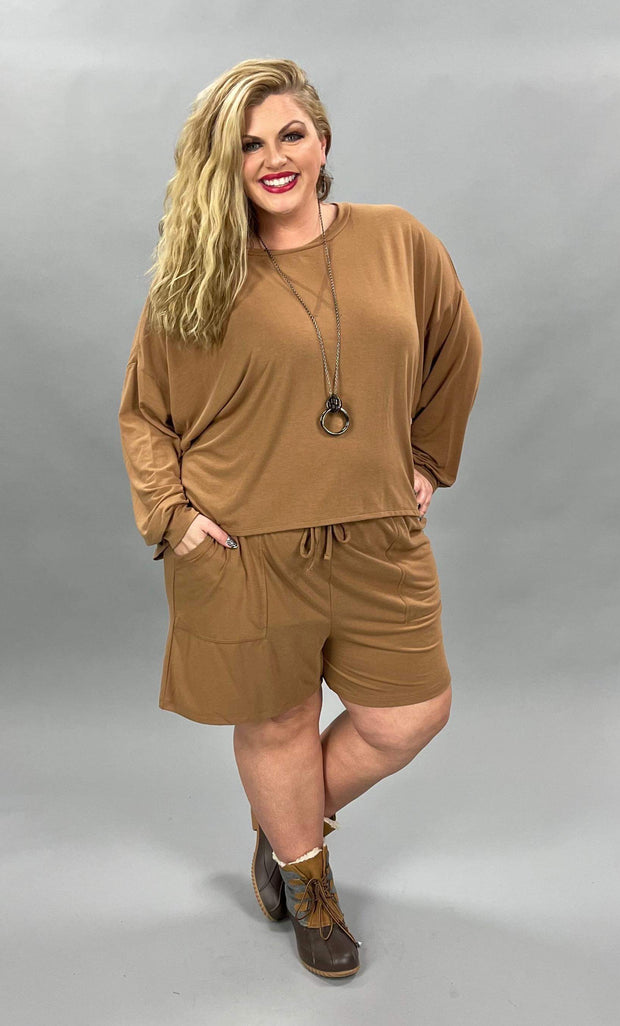 SALE!! 21 SET-I {The Good Life} Camel Long Sleeve Short Set PLUS SIZE 1X 2X 3X