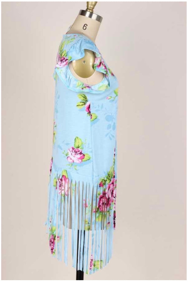 SALE!! 67 PPS-Q { Slanted Rose} Light Blue Tunic W/ Roses  PLUS SIZE 1X 2X 3X