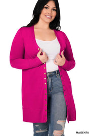 48 OT-B {Might As Well} Magenta Snap  Button  Cardigan PLUS SIZE 1X 2X 3X