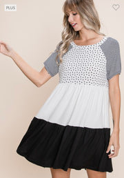 SALE!! 96 CP-Z {Looking For Peace} Ivory Polka Dot/Stripe Dress PLUS SIZE 1X 2X 3X