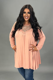 26 SD {Peach Party} Peach Long Sleeve Top w/ Sequins PLUS SIZE XL 2X 3X