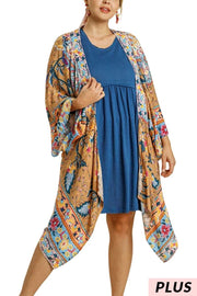 SALE!! 99 OT-N {A Turn Around} Umgee Almond Floral Kimono PLUS SIZE XL/1X  1X/2X