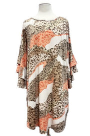 SALE!!  40 PQ {Miles To Go} Coral/Taupe Metallic Print Tunic PLUS SIZE 1X 2X 3X