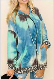 51  OT-E {Little Leopard} Blue Mint Tie Dye Leopard Trim Jacket Plus Size XL 2X 3X