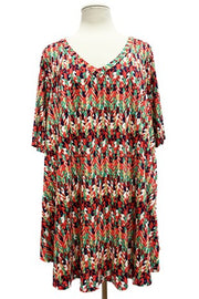 SALE!! 68 PSS {Swept Off Your Feet} Coral/Multi-Color Print V-Neck Top EXTENDED PLUS SIZE 3X 4X 5X