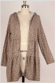 35 OT-A {Holding On} Mocha Tiered Cardigan W/Hood PLUS SIZE 1X 2X 3X