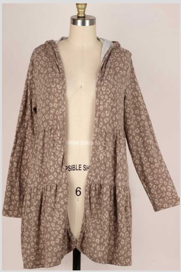 35  OT-A {Holding On} Mocha Tiered Cardigan W/Hood PLUS SIZE 1X  2X 3X