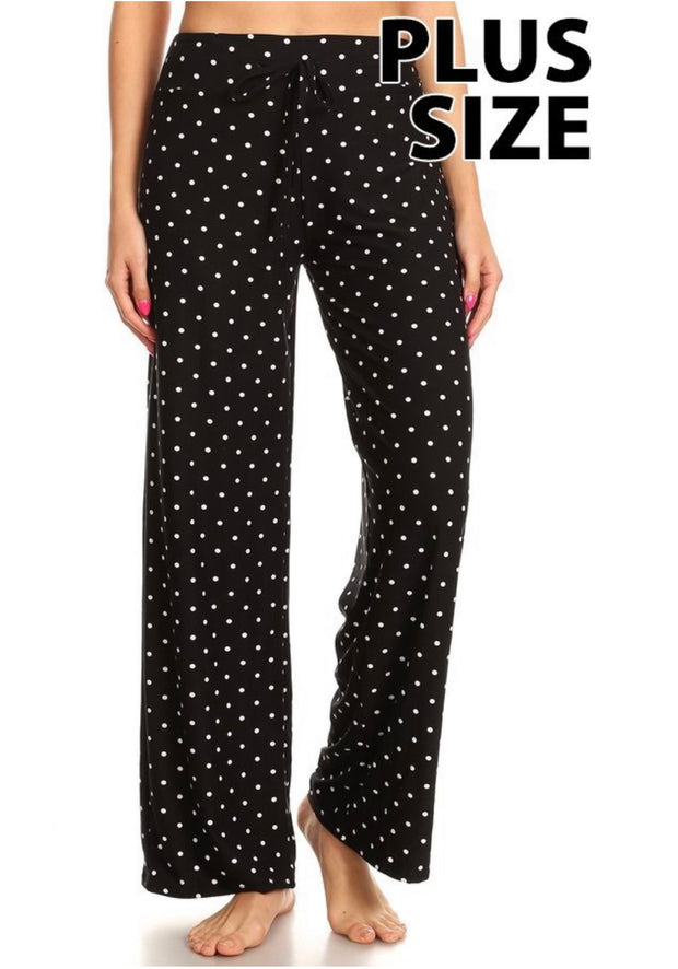 SALE!! LEG-53 {Dots On Dots} Black Dot Print Palazzo Pants PLUS SIZE 1X 2X 3X