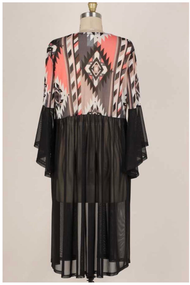 81  OT-B {Touch of Coral} Black/Coral Kimono PLUS SIZE 1X 2X 3X