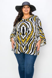 SALE!! 50 PQ {Brilliant Luster} Ivory Black Gold Print Tunic EXTENDED PLUS SIZE 4X 5X 6X