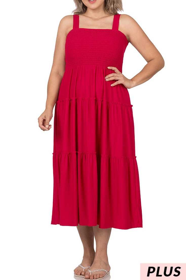 SALE!! LD-V {Decide The Vibe} Dk Red Smocked Tiered Sundress PLUS SIZE 1X 2X 3X