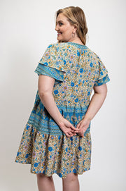 SALE!! 24 PSS {Stay In The Sun} Blue Floral Tiered Dress PLUS SIZE XL 1X 2X