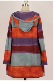 37  OT-E {Positive Steps} Rust Multi-Color Stripe Cardigan  W/Hood PLUS SIZE 1X 2X 3X