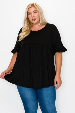 SALE!!  29 SSS-D {Curvy Is My Fav} Black Babydoll Ruffle Sleeve Tunic CURVY BRAND!!!  PLUS SIZE XL 2X 3X 4X 5X 6X (May Size Down 1 Size)