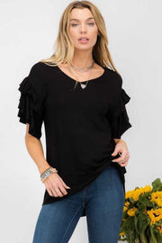 SALE!! 32 SSS-N {Keeping Close} Black Ruffle Sleeve Top PLUS SIZE XL 2X 3X