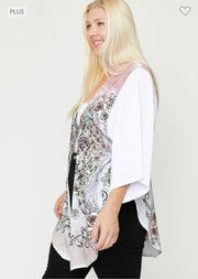 SALE!! 33 OT-Z {Elevate Your Style} White/Khaki Floral Cardigan PLUS SIZE XL 2X 3X