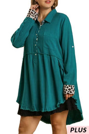 SALE!! 11 CP-Z {Away For A While} Umgee Teal w/Leopard Tunic PLUS SIZE XL 1X 2X