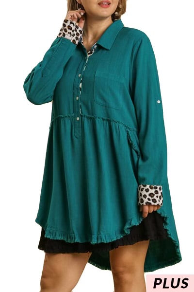 11  CP-Z {Away For A While} Umgee Teal w/Leopard Tunic PLUS SIZE XL 1X 2X