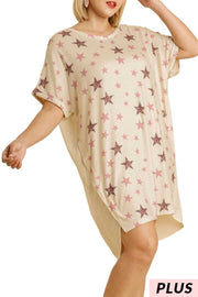 SALE!! 66 PSS-N {Superstar} "UMGEE" White Star Print Tunic PLUS SIZE XL 1X 2X