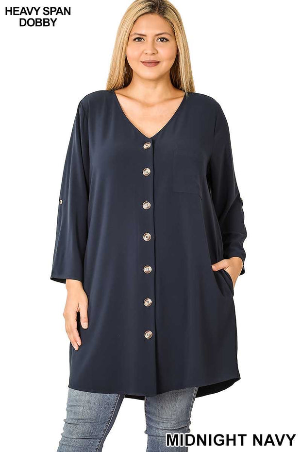 SALE!! 50 SQ-B (Stepping Out) Navy Button Up Dress 1X 2X 3X Plus Size