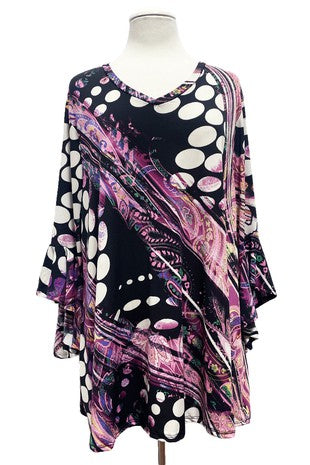 SALE!! 26 PQ {Only The Dot Knows} Black/Purple Dot Print Top EXTENDED PLUS SIZE 4X 5X 6X