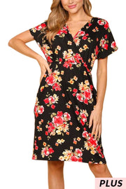 13 PSS-Z {Can You See It} Black Floral Dress w/Pockets PLUS SIZE XL 2X 3X