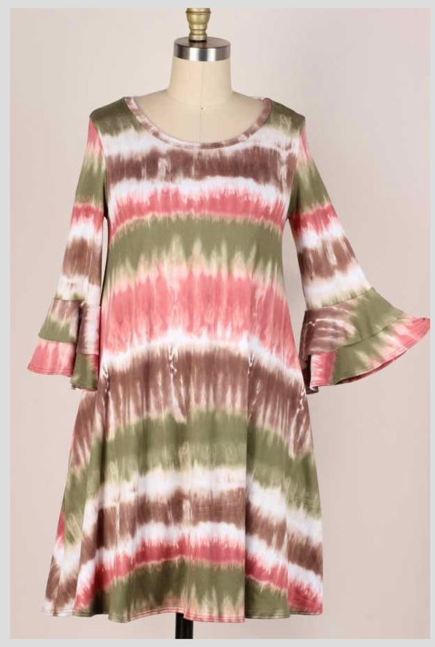 59 PQ-E {In The Wind} Green Multi Tie Dye Dress PLUS SIZE 1X 2X 3X