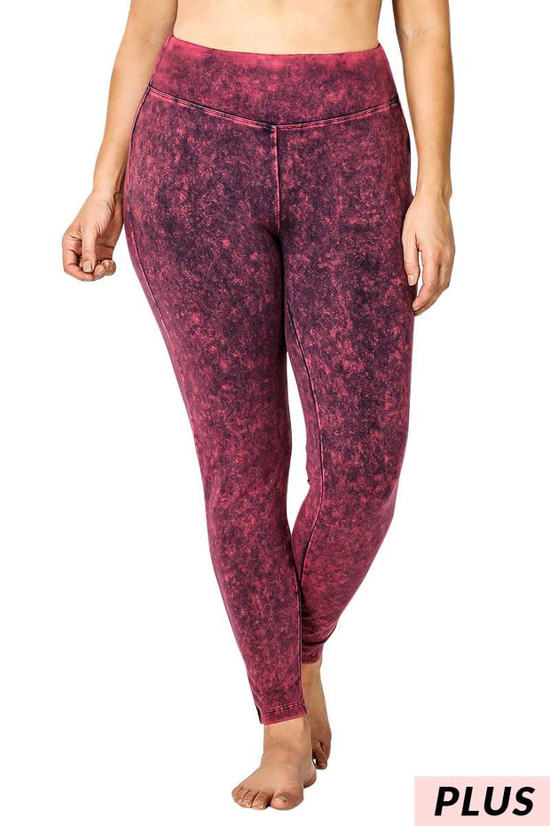 LEG-70 [Cool Touch} Dk. Plum Mineral Wash Leggings PLUS SIZE  1X