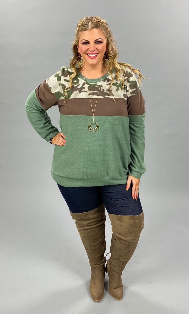 SALE! 29 CP-F  {Camo Duty} Green Brown Camo Top PLUS  SIZE XL 2X 3X