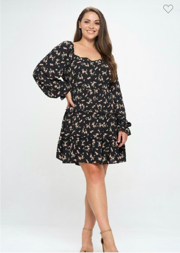 SALE!! 87 PLS-C {Oh La La} Black Floral Tiered Open Back Dress PLUS SIZE XL 2X 3X 4X