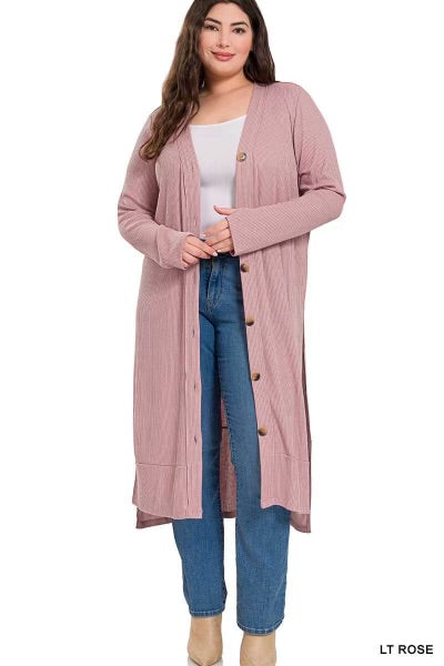 SALE!  24 OT-R {Close To You } Lt. Rose Ribbed Button Up Duster PLUS SIZE 1X 2X 3X