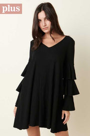 91 SLS-F {What Drives You} Black Ribbed Ruffle Sleeve Dress PLUS SIZE XL 1X 2X