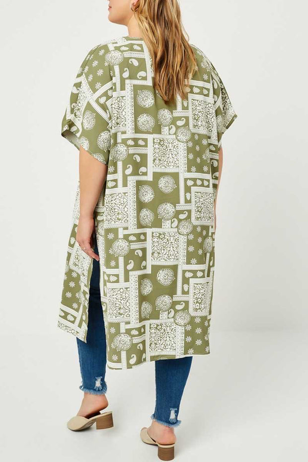 53 OT-D {County Line} Olive Multi Print Cardigan SALE!! PLUS SIZE XL 2X 3X