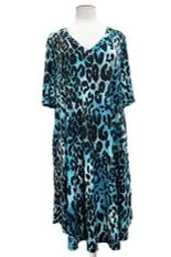 SALE!! 30 PSS {Wild Down Under} Teal Leopard V-Neck Dress EXTENDED PLUS SIZE 3X 4X 5X