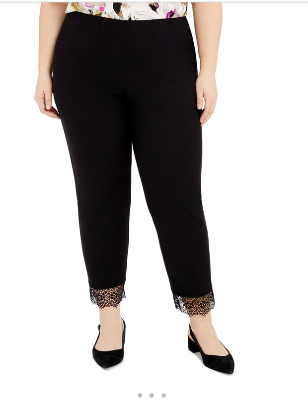 SALE!! BT-R   M-109   {Alfani} Black Plus Size Lace Hem Pants RETAIL $84.50 EXTENDED PLUS SIZE 24W 28W