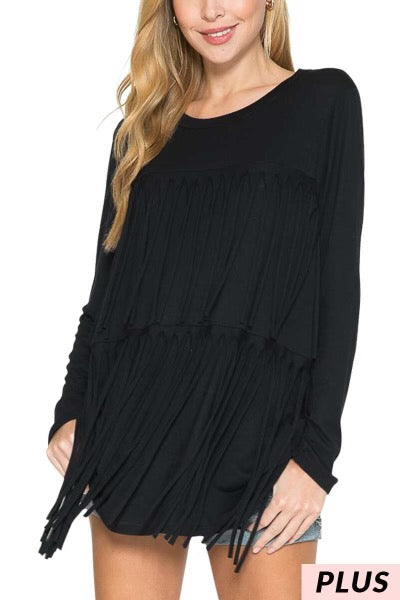 94 SLS-A {Midnight Party} Black Top W/Fringe PLUS SIZE 1X 2X 3X