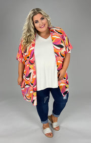 SALE!! 78 OT-A {Happiness Is A Choice) Fuchsia Print Kimono PLUS SIZE XL 2X 3X