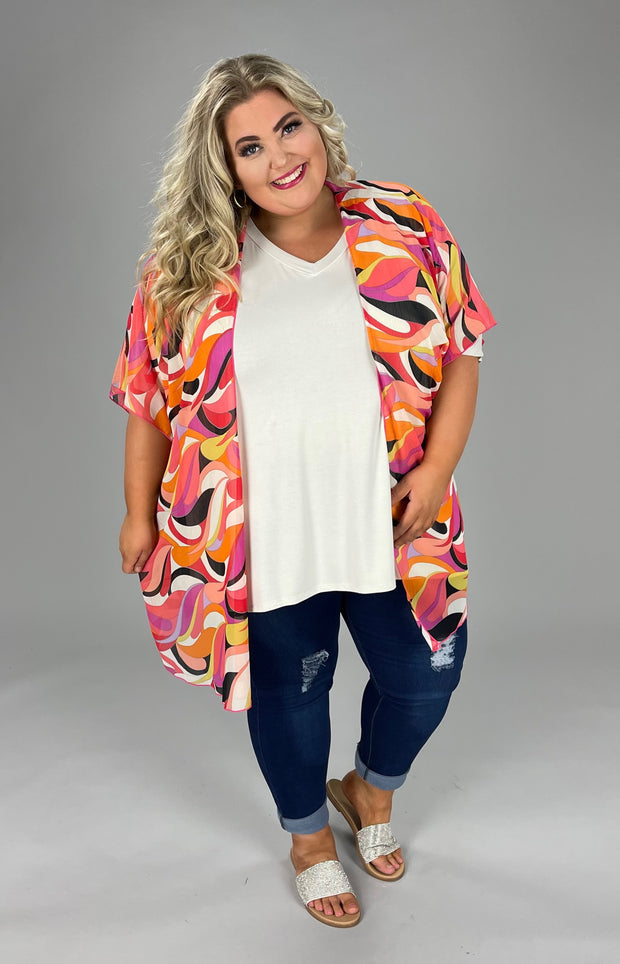 78 OT-A {Happiness Is A Choice) Fuchsia Print Kimono PLUS SIZE XL 2X 3X